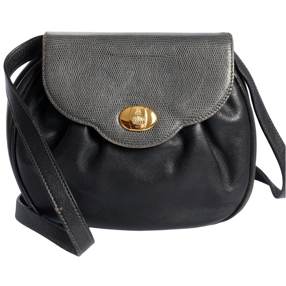 Mark Cross Convertible Clutch Crossbody Black Leather Lizard Embossed Flap Bag